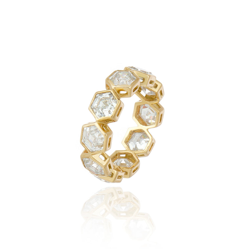 Anel Hexagonal (Ouro Amarelo) 10 Pedras — 5.23 ct
