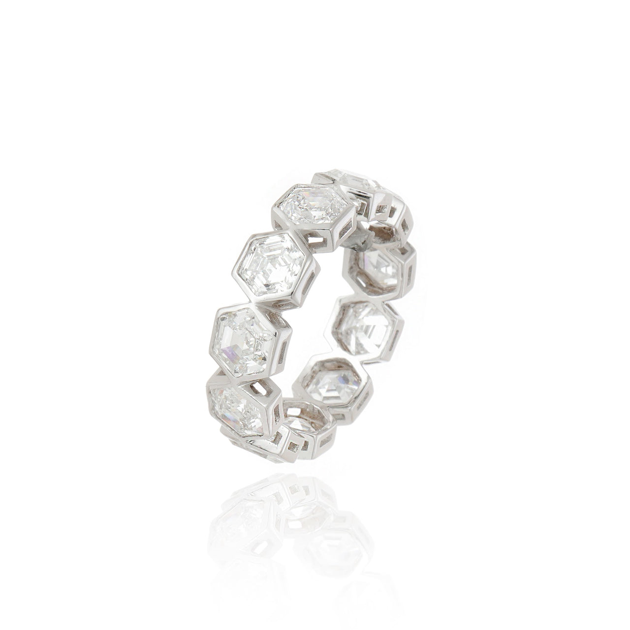 Anel Hexagonal (Ouro Branco) 11 Pedras — 5.59 ct